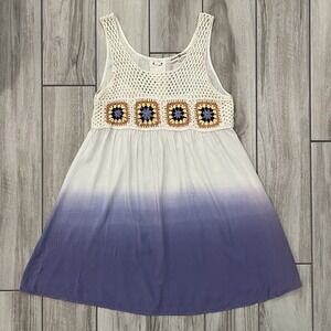 Altar'd State Crochet Ombre Dress Women Med Purple White Boho Granny Square Exc